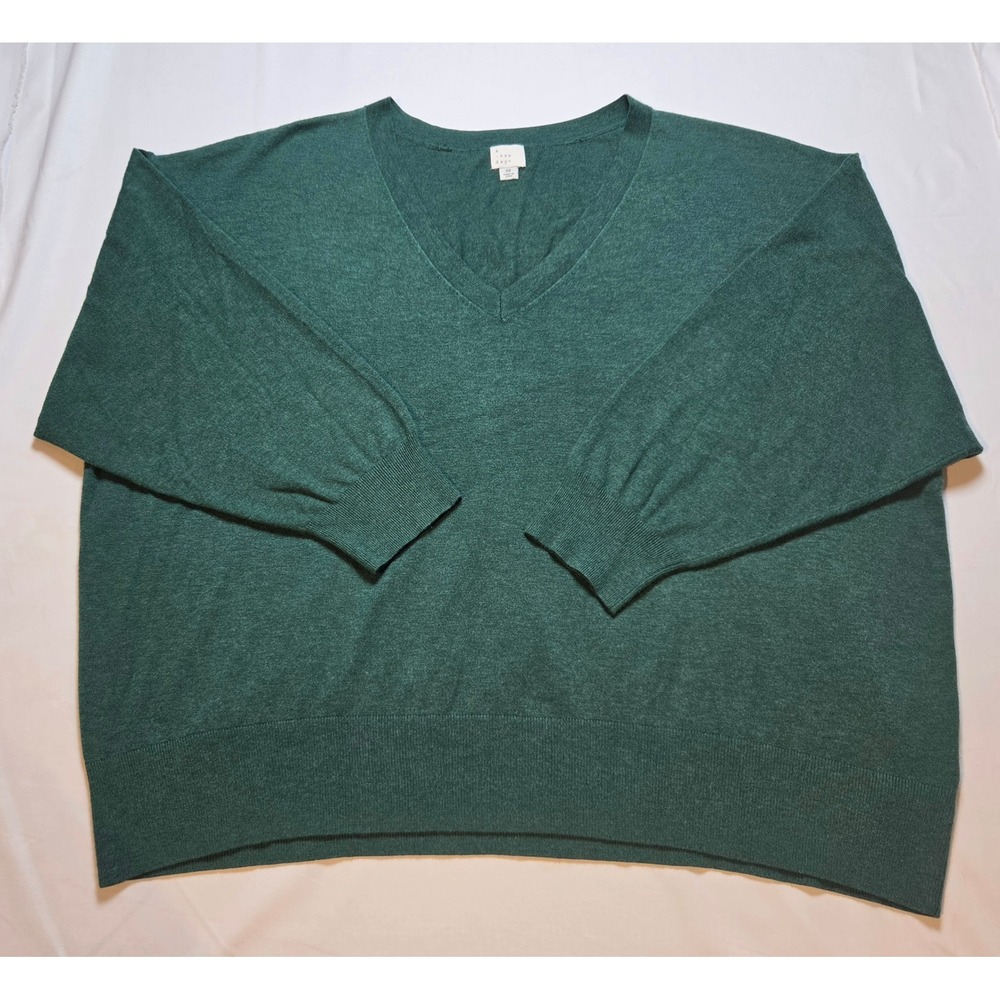 A New Day Womens 3X Hunter Green V-Neck Oversized Lightweight Knit Sweater